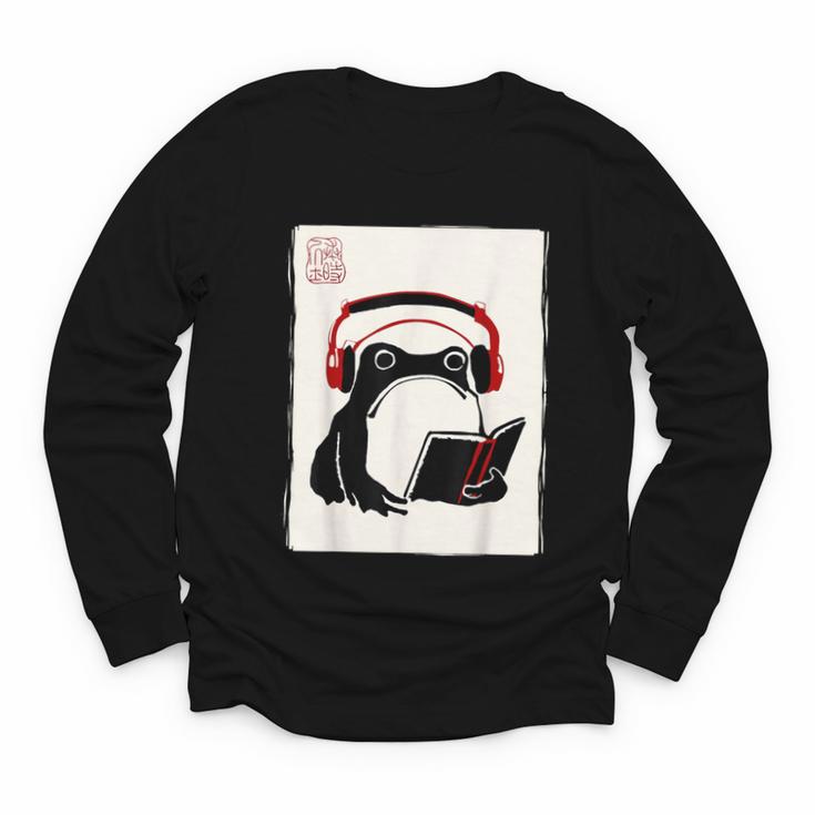 Grumpy Frog Books Music Kawaii Ink Japanese Youth Long Sleeve Tee