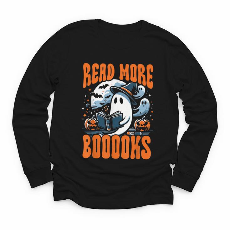 Halloween Book Lover Ghost Boo Pun Read More Boooks Youth Long Sleeve Tee