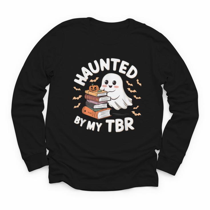 Haunted By My TBR Cute Ghost Book Reading Teacher Halloween Youth Long Sleeve Tee