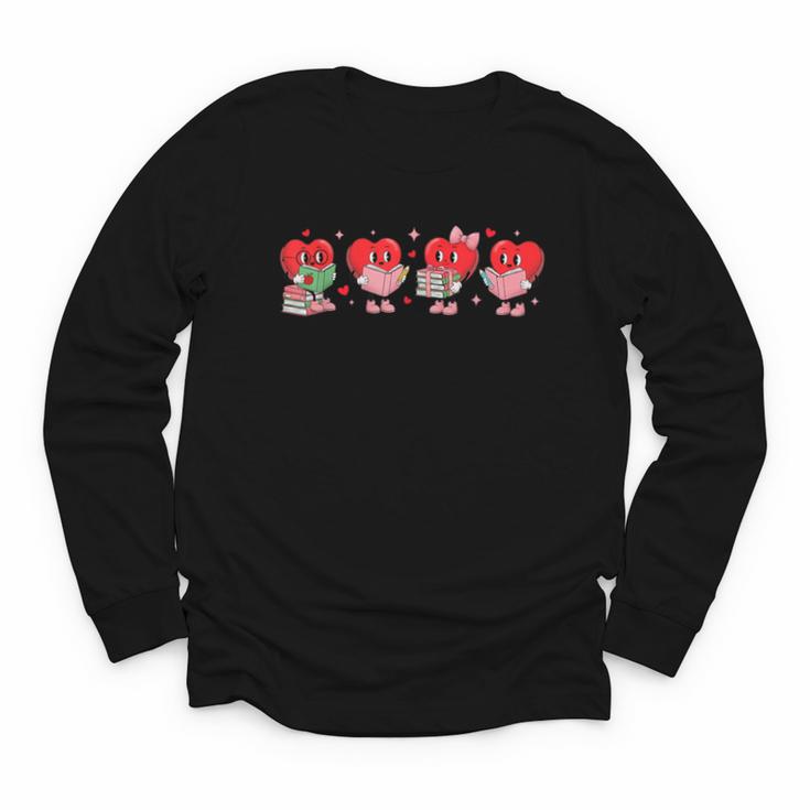Heart Reading Books Valentine Teacher Library Book Lover Youth Long Sleeve Tee
