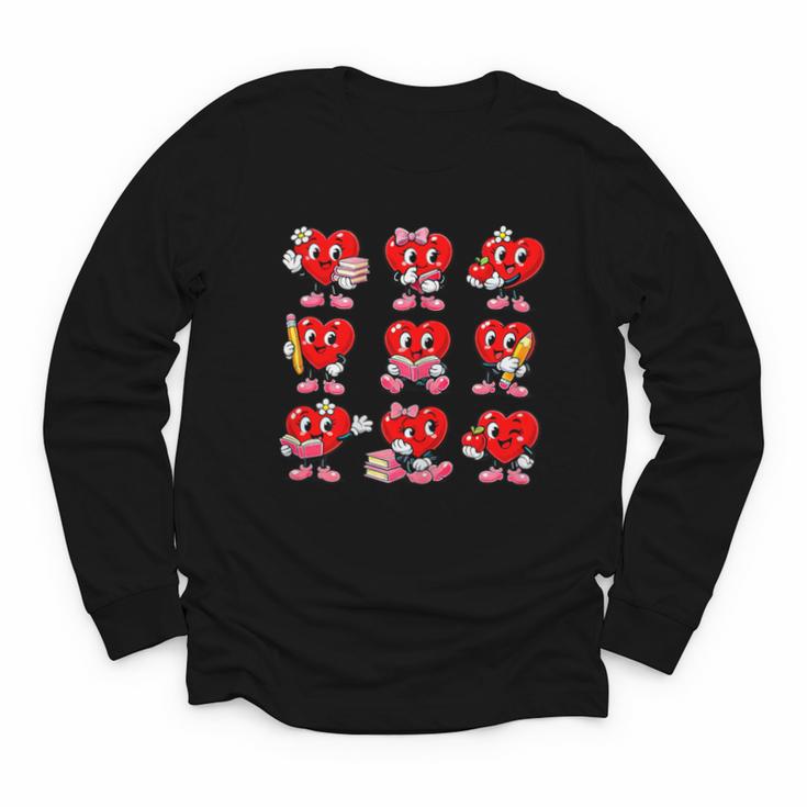 Heart Reading Books Valentine’s Day Girl And Boy Book Lovers Youth Long Sleeve Tee