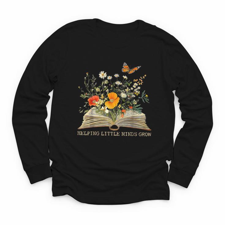 Helping Little Minds Grow Floral Book Education SPED Teacher Youth Long Sleeve Tee