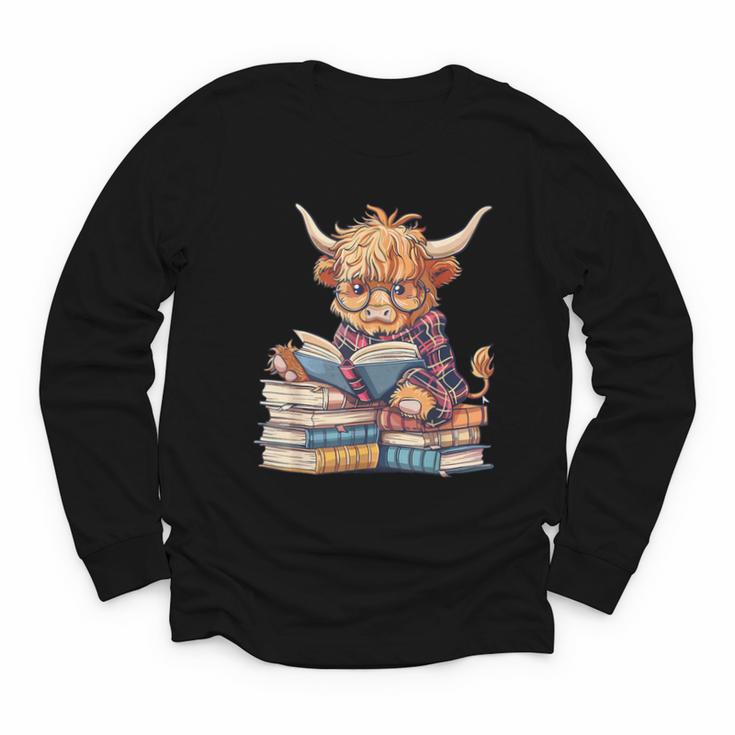 Highland Cow Reading Book Librarian Library Youth Long Sleeve Tee