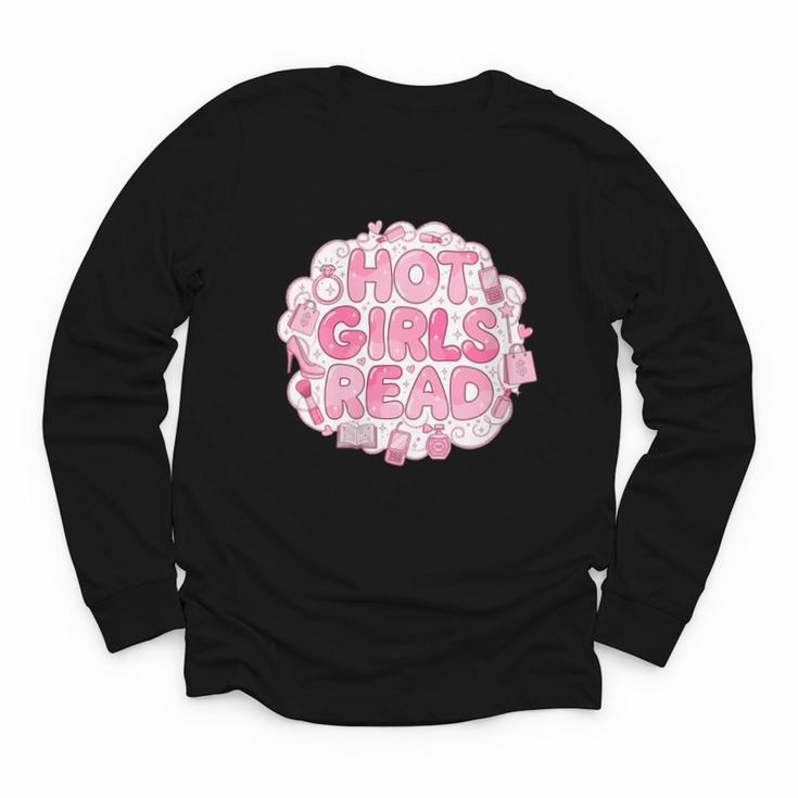Hot Girls Read Pink Aesthetic Book Lover Reading Youth Long Sleeve Tee