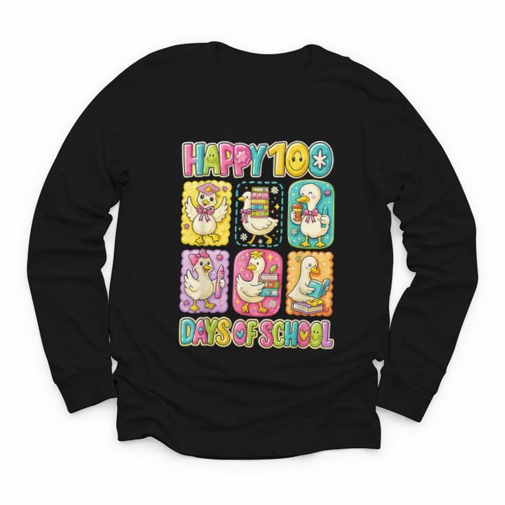 HUGvyn Happy 100 Days Of School Teacher Goose Preppy Books Youth Long Sleeve Tee