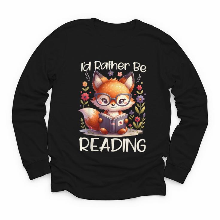 I'd Rather Be Reading Cute Fox Book Lover Reader Bookworm Youth Long Sleeve Tee