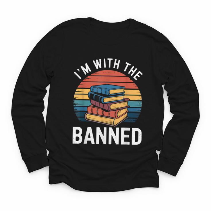 I'm With The Banned Stack Of Books Vintage Sunset Retro Youth Long Sleeve Tee