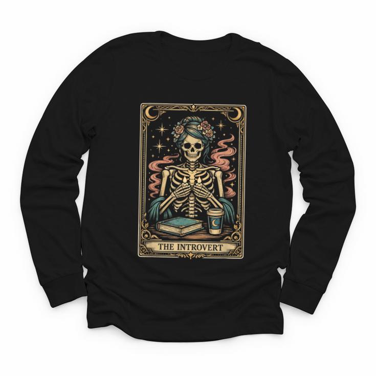 The Introvert Skeleton Tarot Card Coffee Book Lover Youth Long Sleeve Tee