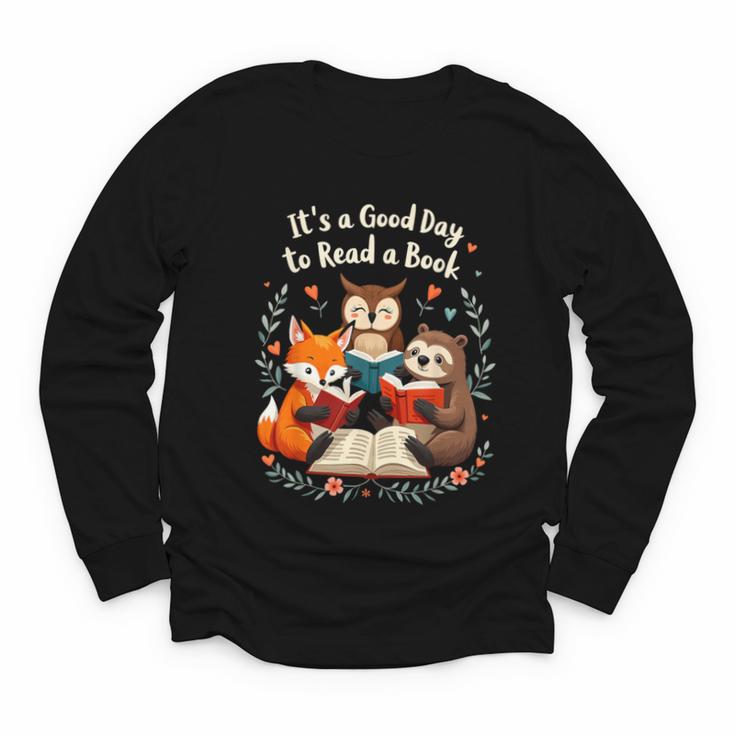 Its A Good Day To Read Book Cute Fox Sloth Owl Novel Reading Youth Long Sleeve Tee