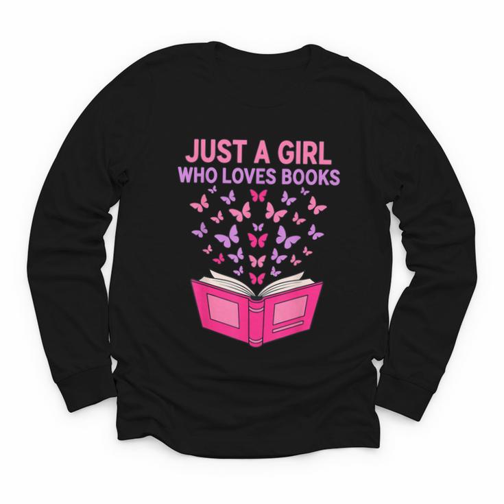 Just A Girl Who Loves Books Butterflies Reading Youth Long Sleeve Tee