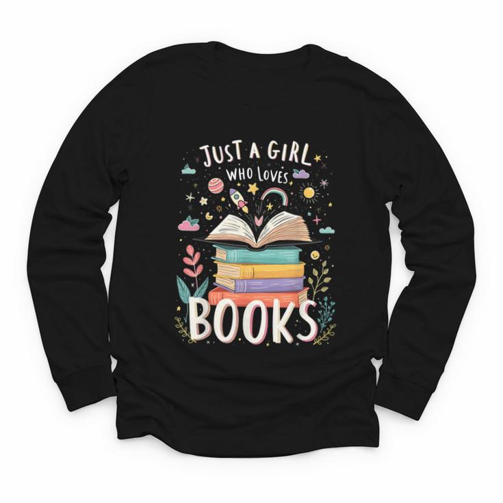 Just a Girl Who Loves Books Cute Book Lover Bookworm Youth Long Sleeve Tee