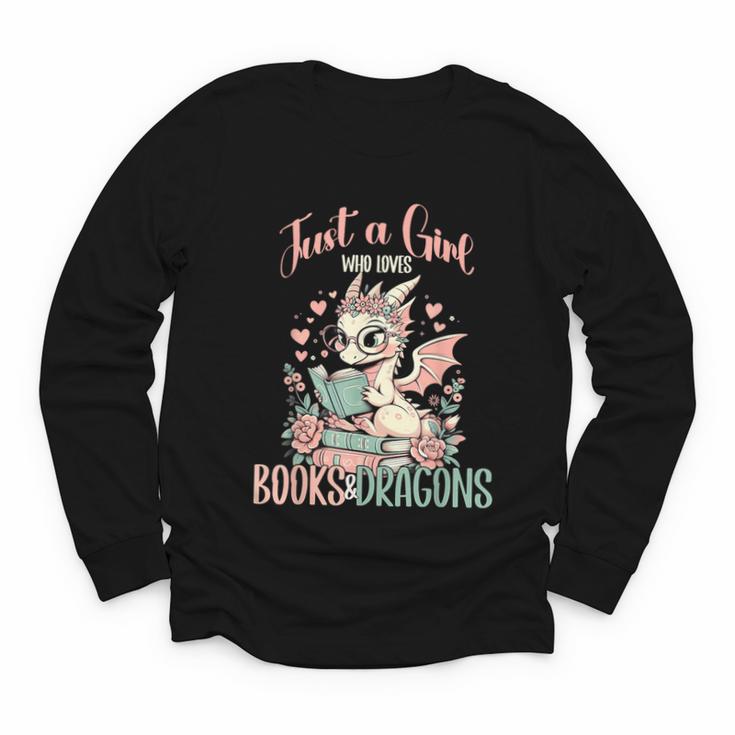 Just a Girl Who Loves Books And Dragons Book Dragon Lover Youth Long Sleeve Tee
