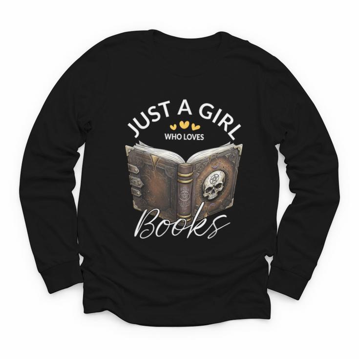 Just A Girl Who Loves Books Witchcraft Spell Book Halloween Youth Long Sleeve Tee