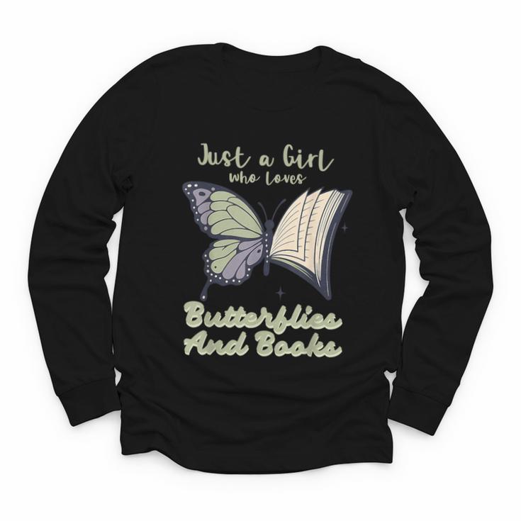 Just a Girl Who Loves Butterflies And Books Butterfly Youth Long Sleeve Tee