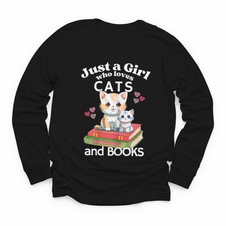 Just A Girl That Loves Cats And Books Cute Cat & Bookwork Youth Long Sleeve Tee