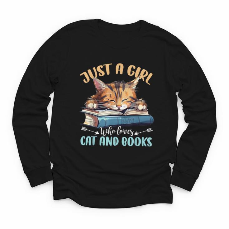 Just a Girl Who Loves Cats And Books Kitties Pet Art Lover Youth Long Sleeve Tee