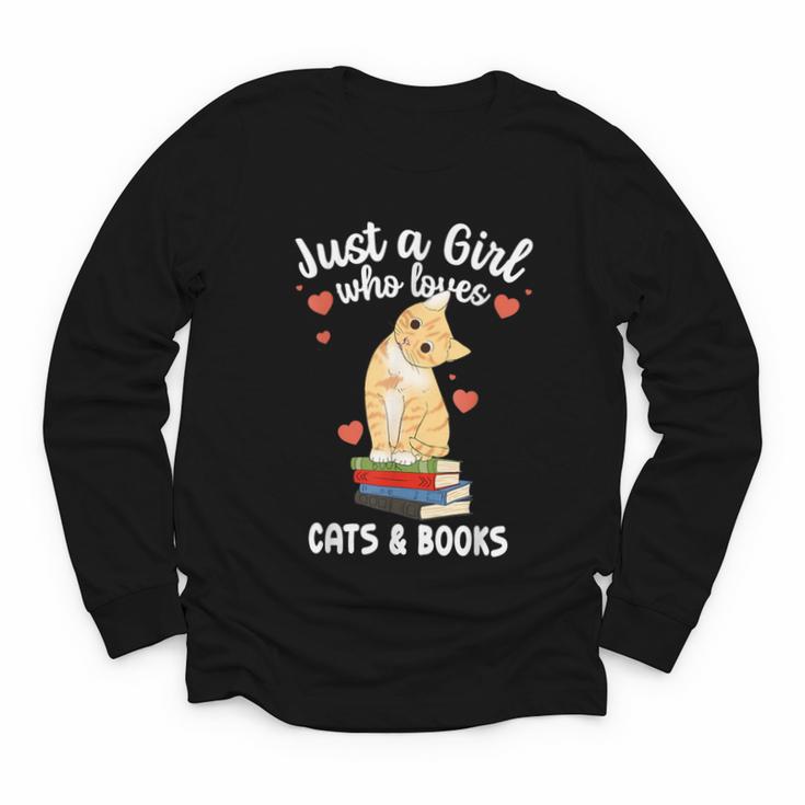 Just a Girl Who Loves Cats And Books Reading Cat & Bookworm Youth Long Sleeve Tee