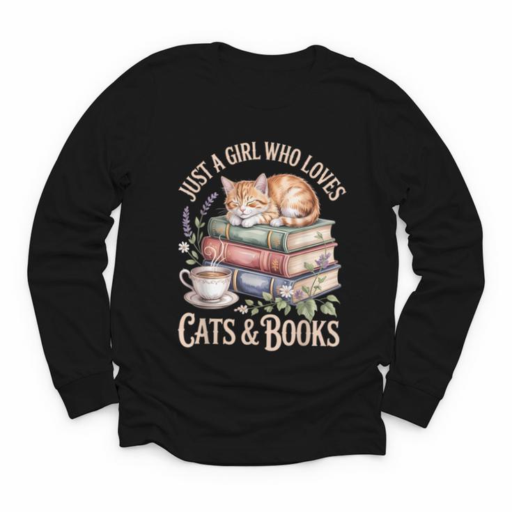 Just A Girl Who Loves Cats And Books Reading Librarian Youth Long Sleeve Tee