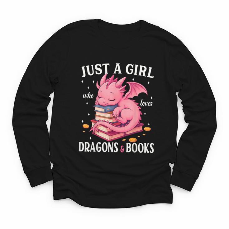 Just A Girl Who Loves Dragons And Books Dragon Reading Lover Youth Long Sleeve Tee