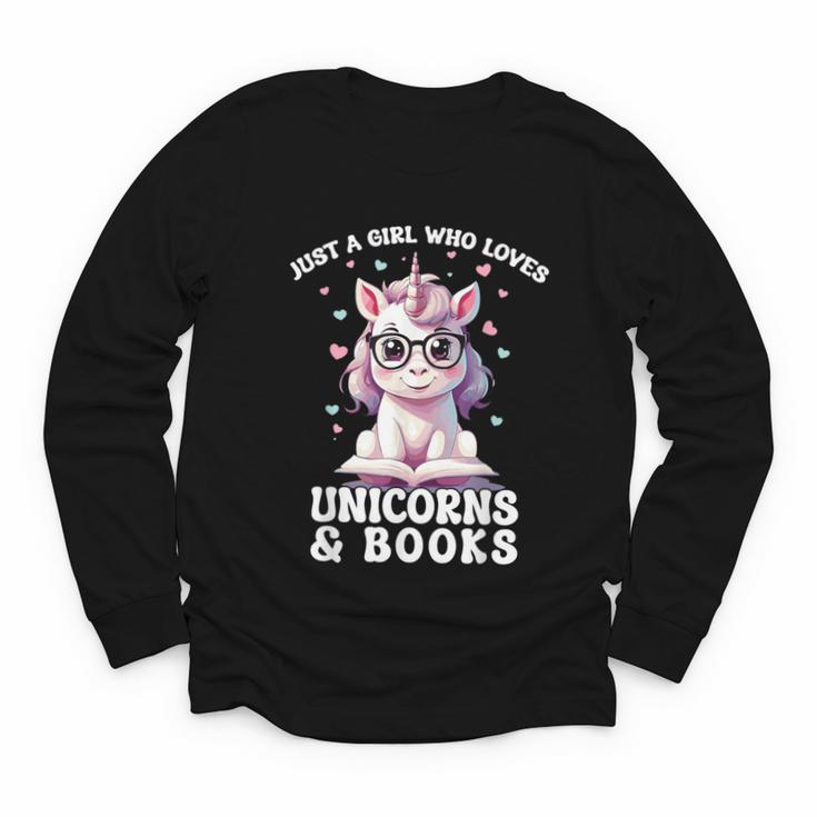Just a Girl Who Loves Unicorns & Books Bookish Unicorn Love Youth Long Sleeve Tee