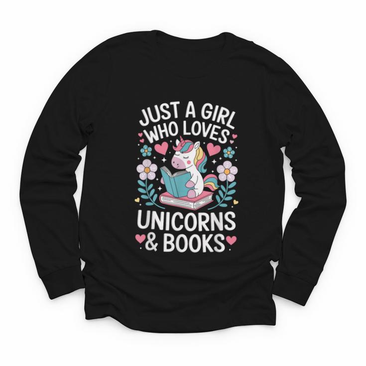 Just a Girl Who Loves Unicorns And Books Youth Long Sleeve Tee