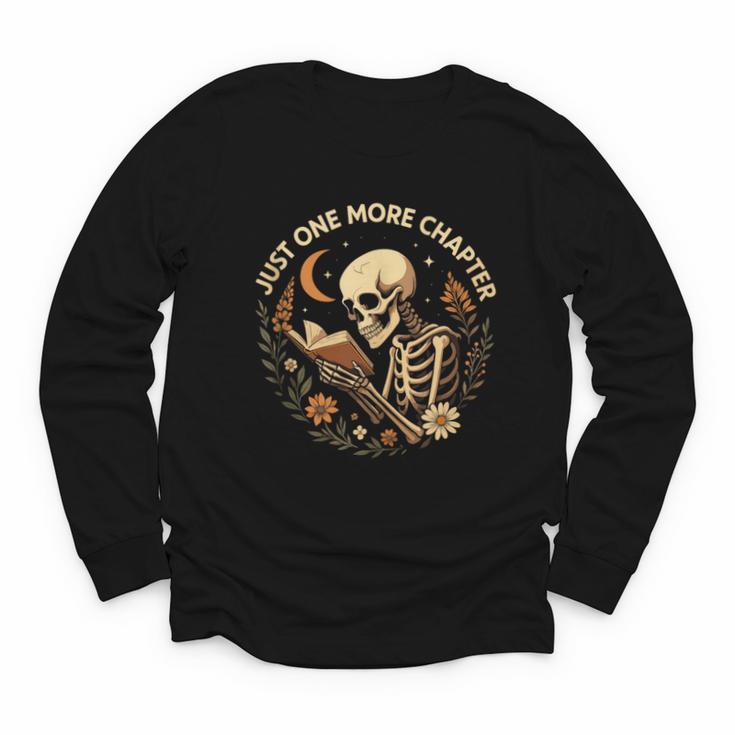 Just One More Chapter Book Lover Bookish Reading Skeleton Youth Long Sleeve Tee