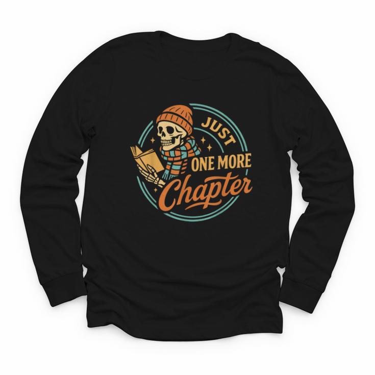 Just One More Chapter Skeleton Reading Book Scaft Beanie Youth Long Sleeve Tee