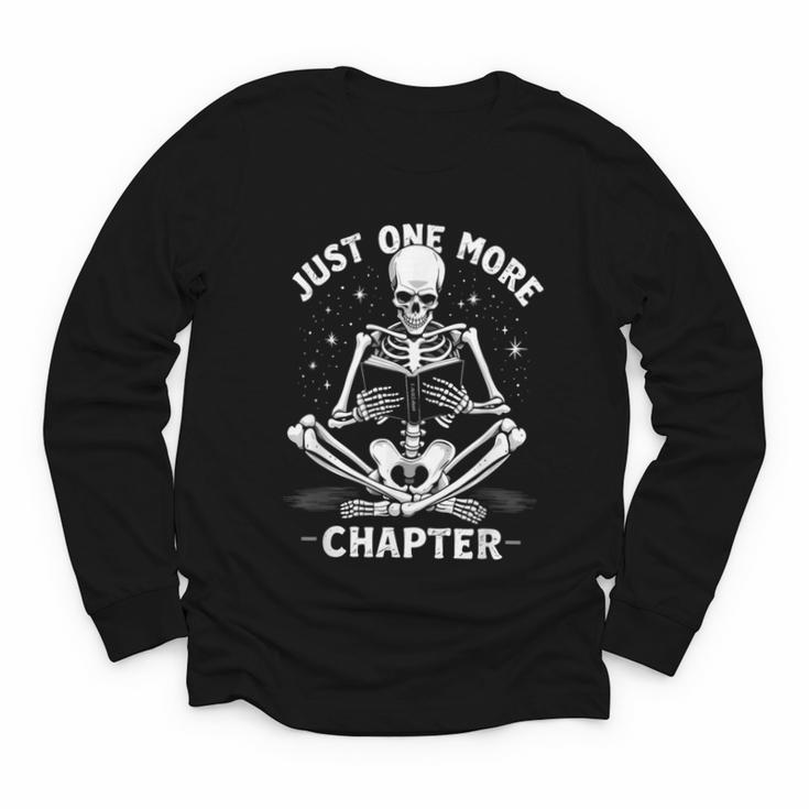 Just One More Chapter Skeleton Reading Bookworm Youth Long Sleeve Tee