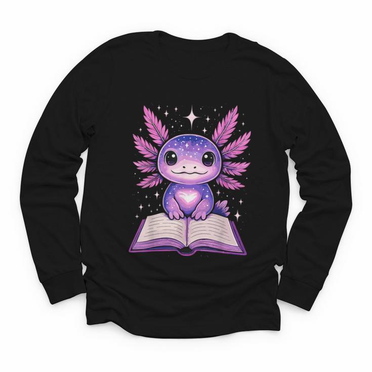 Kawaii Axolotl Cute Axolotls Reading Book Youth Long Sleeve Tee