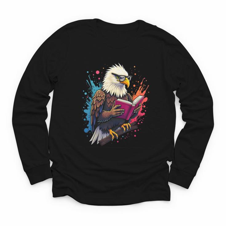 Kawaii Eagle Reads Book Reading Library Book Bookworm Youth Long Sleeve Tee