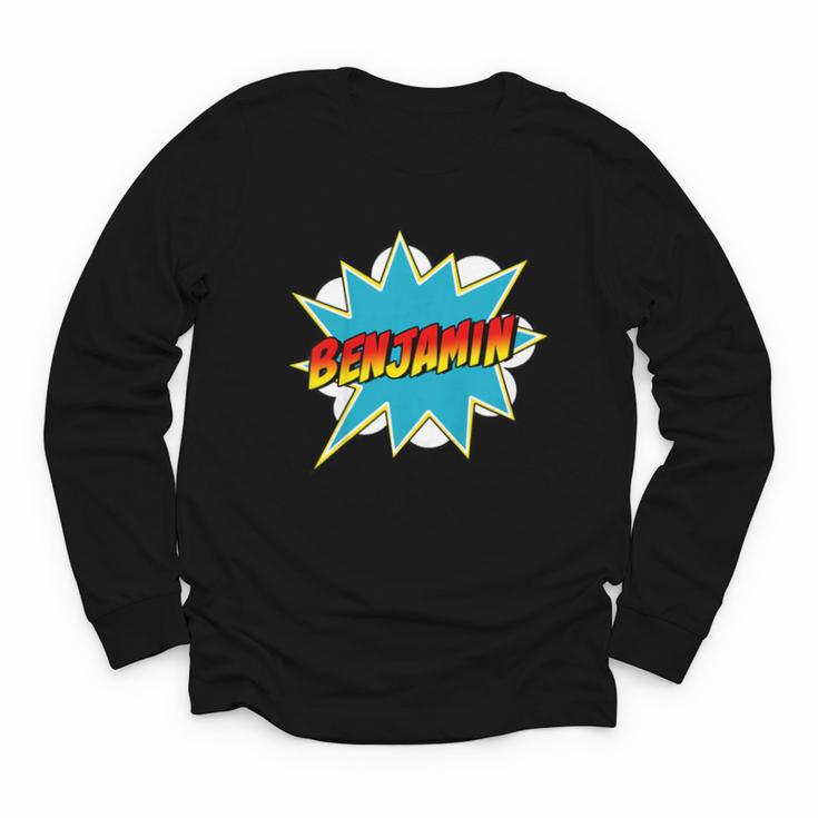 Kids Boys Benjamin Name Personalized Superhero Comic Book Youth Long Sleeve Tee