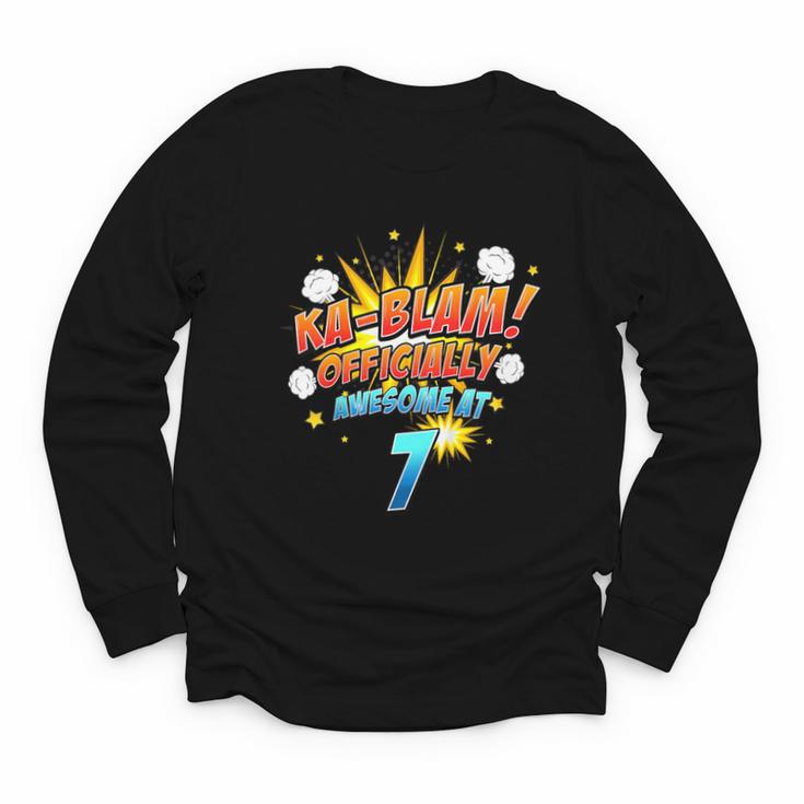 Kids Ka-Blam 7 Year Old Boys 7th Birthday Comic Book Super Hero Youth Long Sleeve Tee