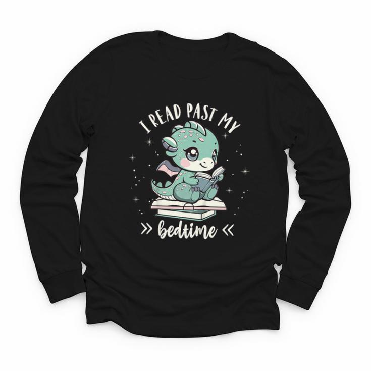 Kids I Read Past My Bedtime Cute Book Dragon Pajama Youth Long Sleeve Tee