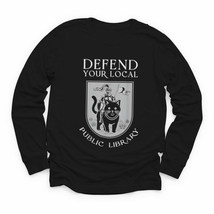 Knight Cat Defend Your Public Library Book Lover Youth Long Sleeve Tee