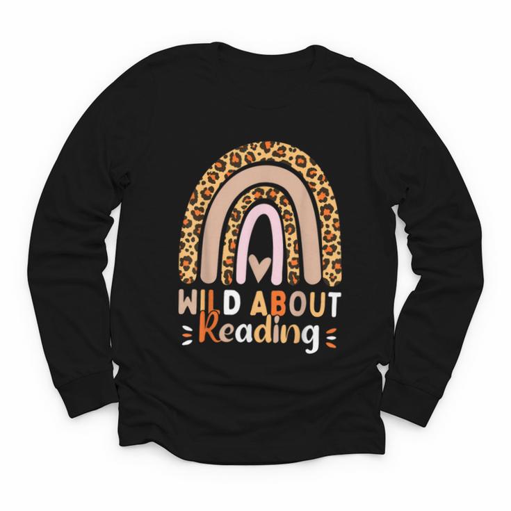 Leopard Teacher Wild About Reading Books Reader Librarian Youth Long Sleeve Tee