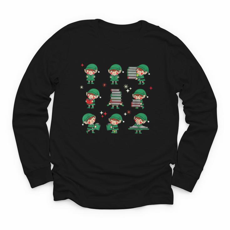 Librarian Book Lover Christmas Elf Reading Joy Youth Long Sleeve Tee