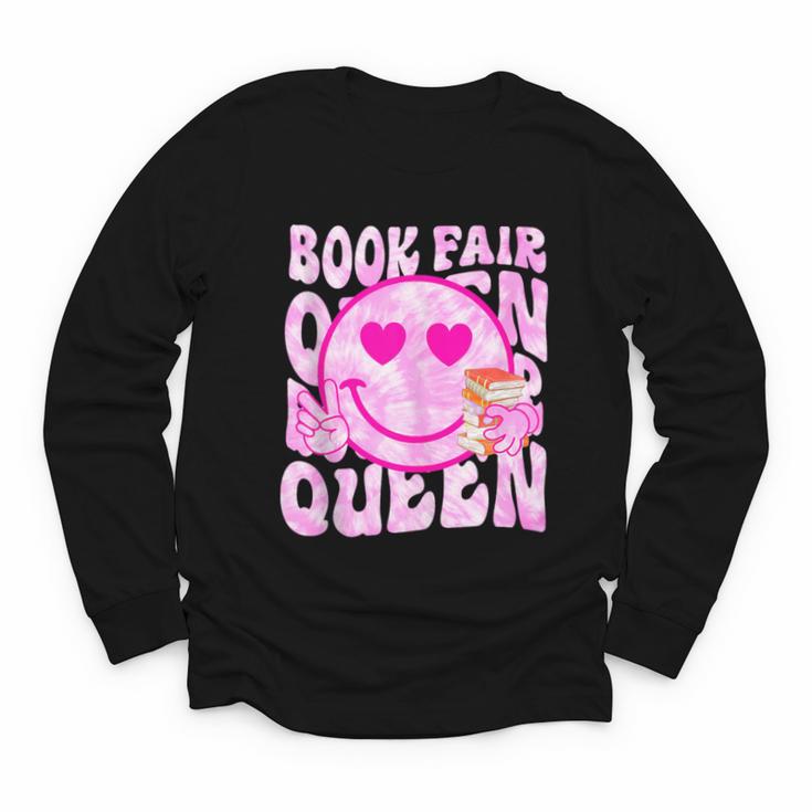 Library Book Fair Queen Vibe Groovy Tie Dye School Reading Youth Long Sleeve Tee