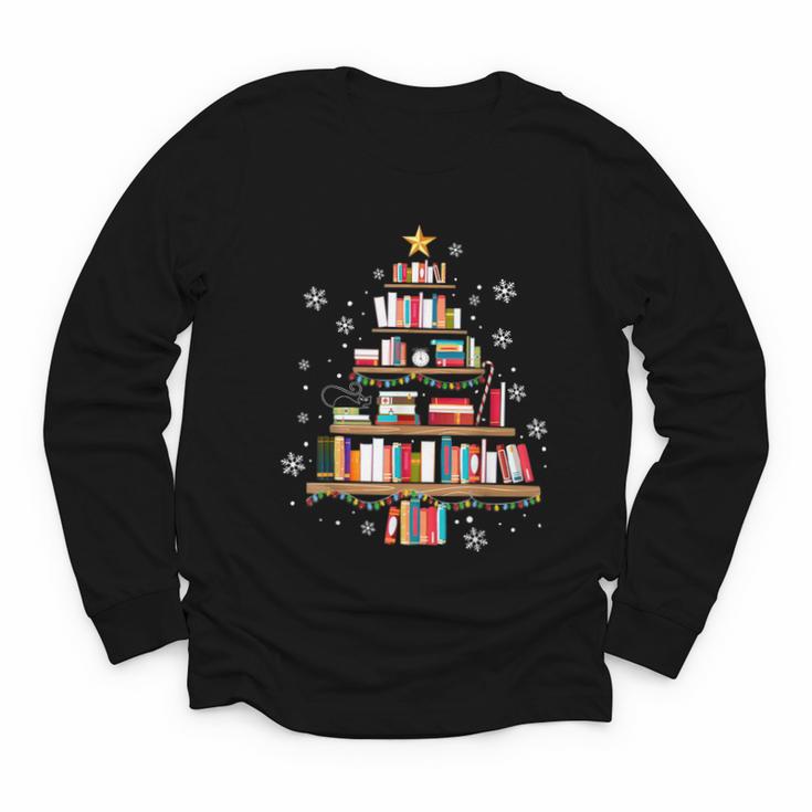 Library Books Christmas Tree Teacher Xmas Snowflake Youth Long Sleeve Tee