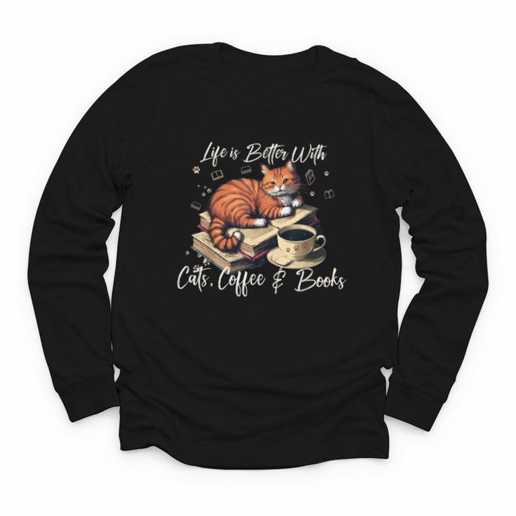 Life Is Better With Cats Coffee And Books Youth Long Sleeve Tee