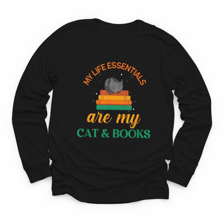 My Life Essentials Are Cat And Books Youth Long Sleeve Tee