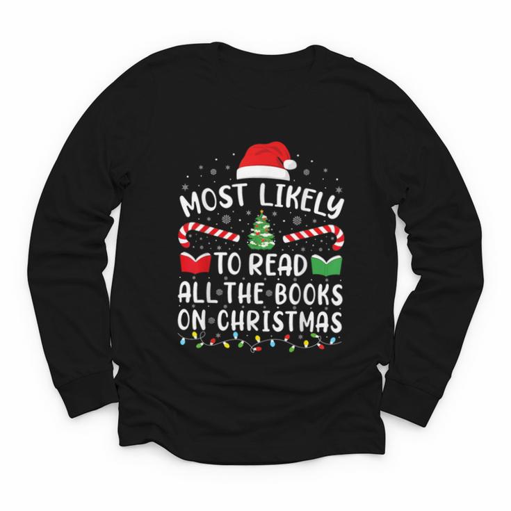 Most Likely To Read A Book On Christmas Family Matching Xmas Youth Long Sleeve Tee