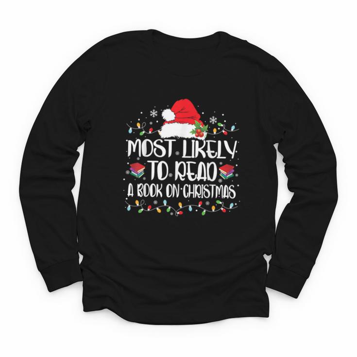 Most Likely To Read A Book On Christmas Family Matching Youth Long Sleeve Tee