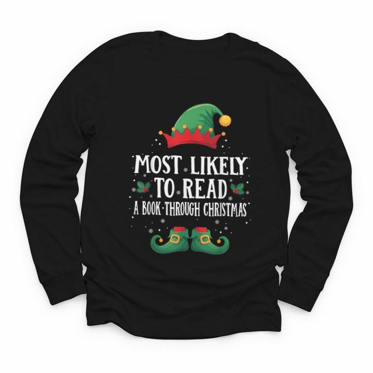 Most Likely To Read A Book Matching Christmas Elf Youth Long Sleeve Tee