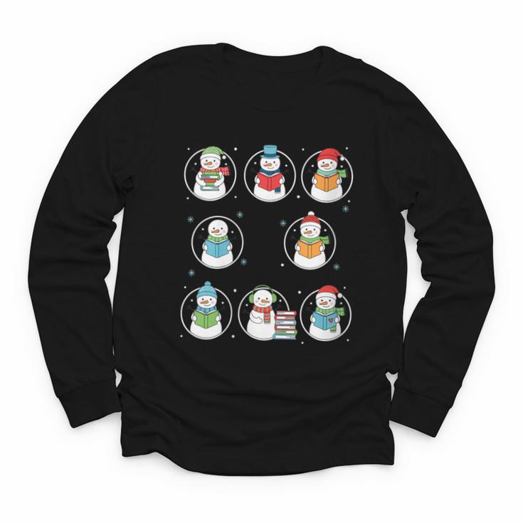 Literary Winter Reading Snowmen Cozy Book Lover Pattern Youth Long Sleeve Tee