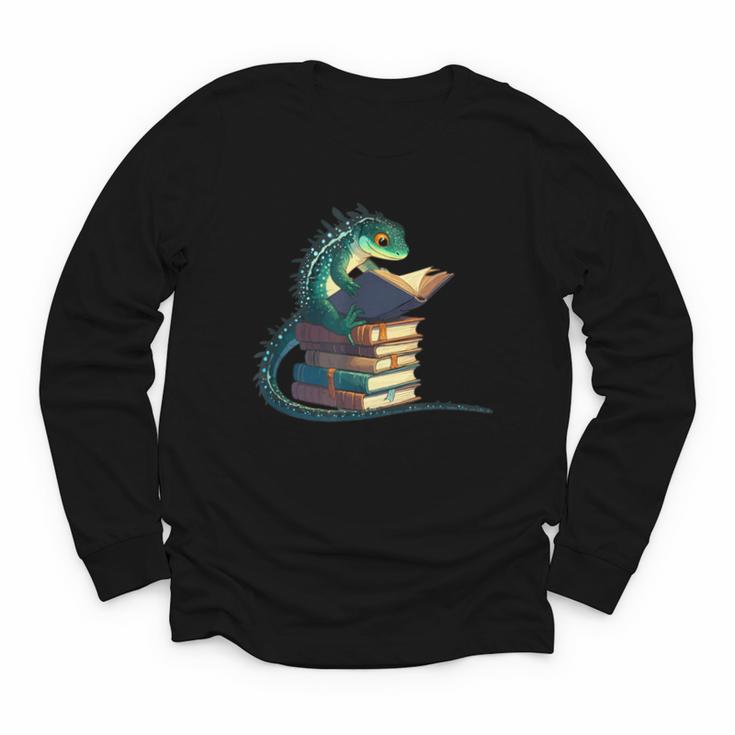 Lizard Reading Book Librarian Bookworm Reader Read Youth Long Sleeve Tee