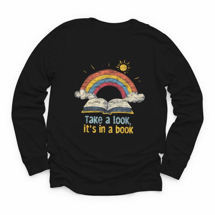 Take a Look It's In a Book Vintage Reading Teacher Rainbow Youth Long Sleeve Tee