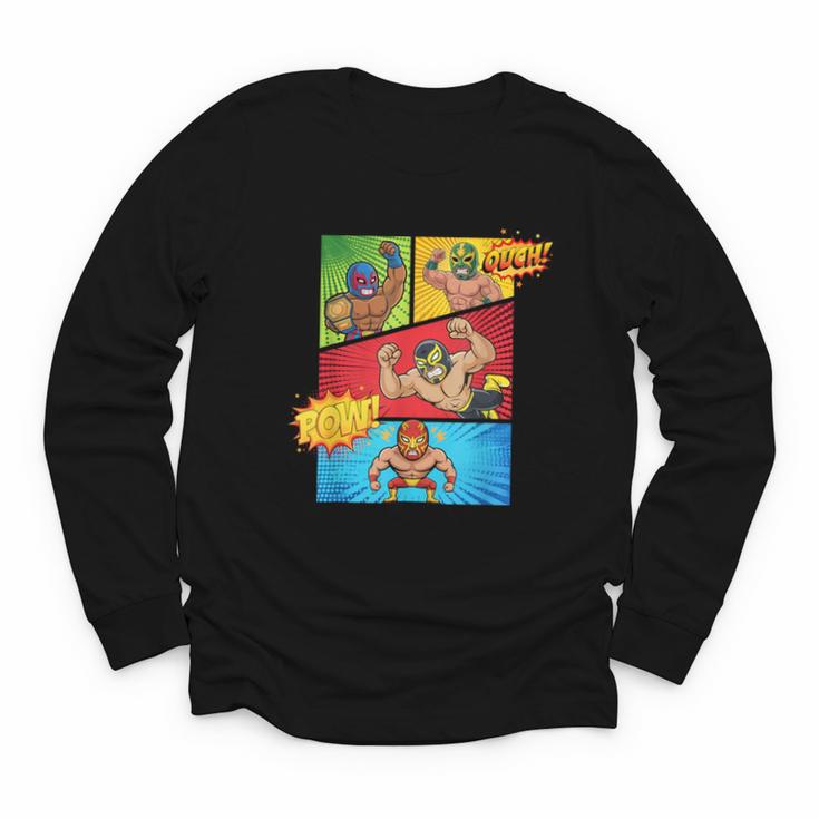 Lucha Libre Comic Book Mexican Wrestling Cartoon Wrestler Youth Long Sleeve Tee