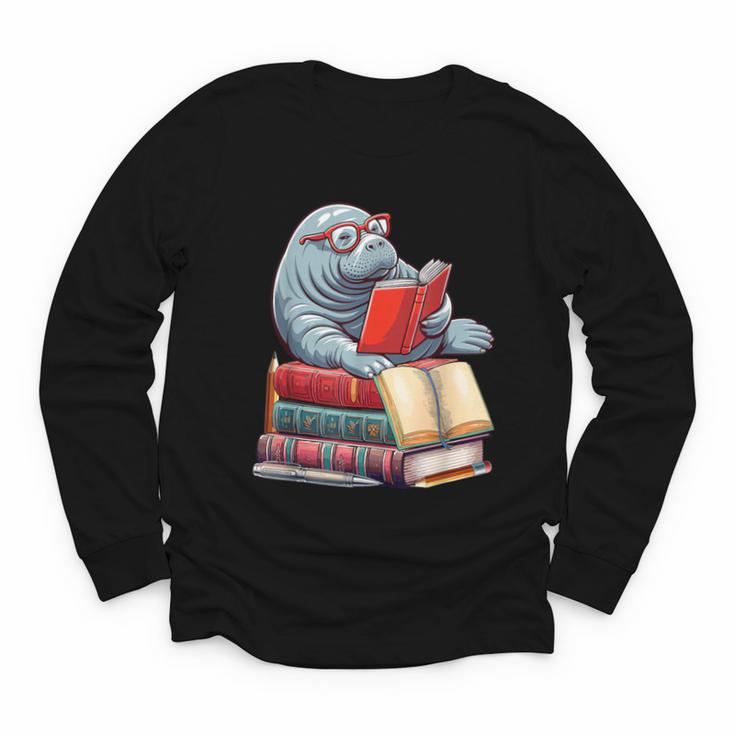 Manatee Reading Books Matching Bookworm Readers Librarian Youth Long Sleeve Tee