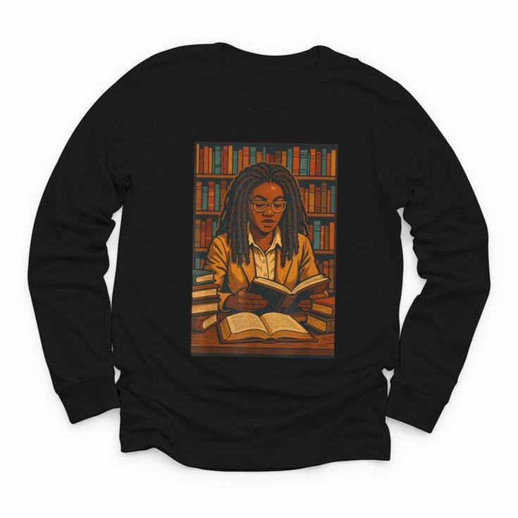 Melanin Girl Locs Book Lover Librarian Teacher Student Youth Long Sleeve Tee