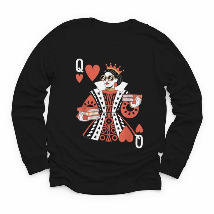 Modern Queen Of Hearts Book Lover Reading Novels Romantasy Youth Long Sleeve Tee